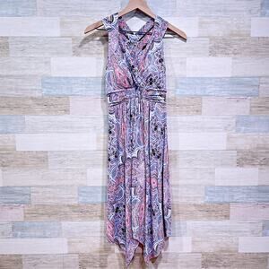 Soma Cross Back Scarf Hem Midi Dress Blue Pink Paisley Sleeveless Womens XS